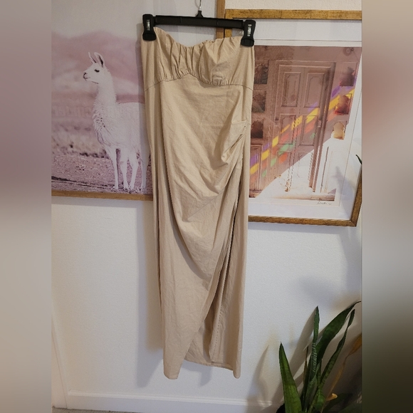 Zara Dresses & Skirts - NWOT ZARA LINEN DRESS WITH SLIT STRAPS OPEN BACK CAMEL LARGE